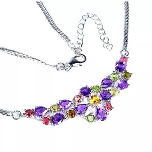 Natural Amethyst‎ 5x4mm, Citrine, Tourmaline 925 Sterling Silver Necklace